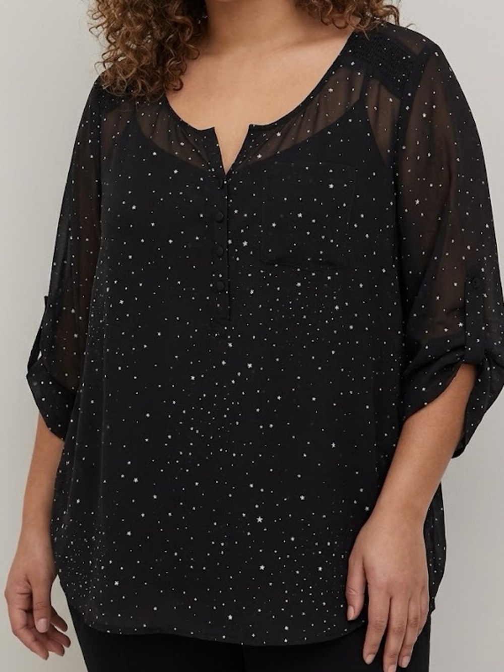 Torrid Black Star Print Sheer Blouse 2XL